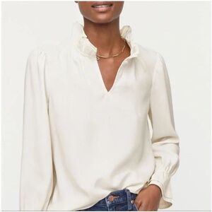 NWT J. Crew Ruffleneck Top in 365 Crepe ivory White Cream Small